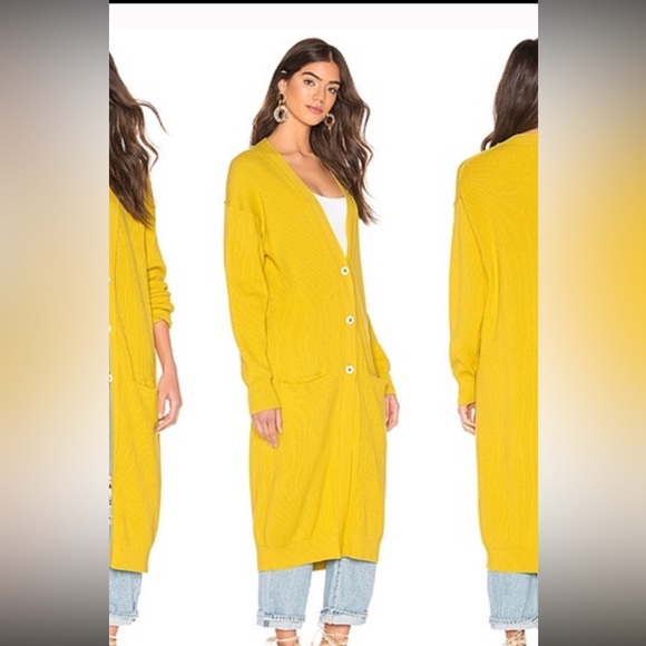 Free People Long Fall Cardigan Yellow/Pineapple sz M - Picture 1 of 6